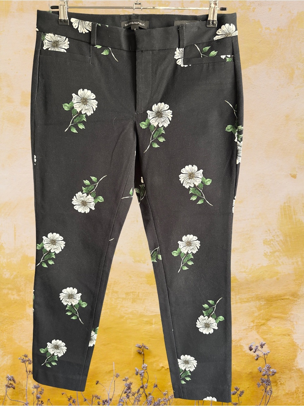 Banana Republic Black Floral Sloan Ankle Pants